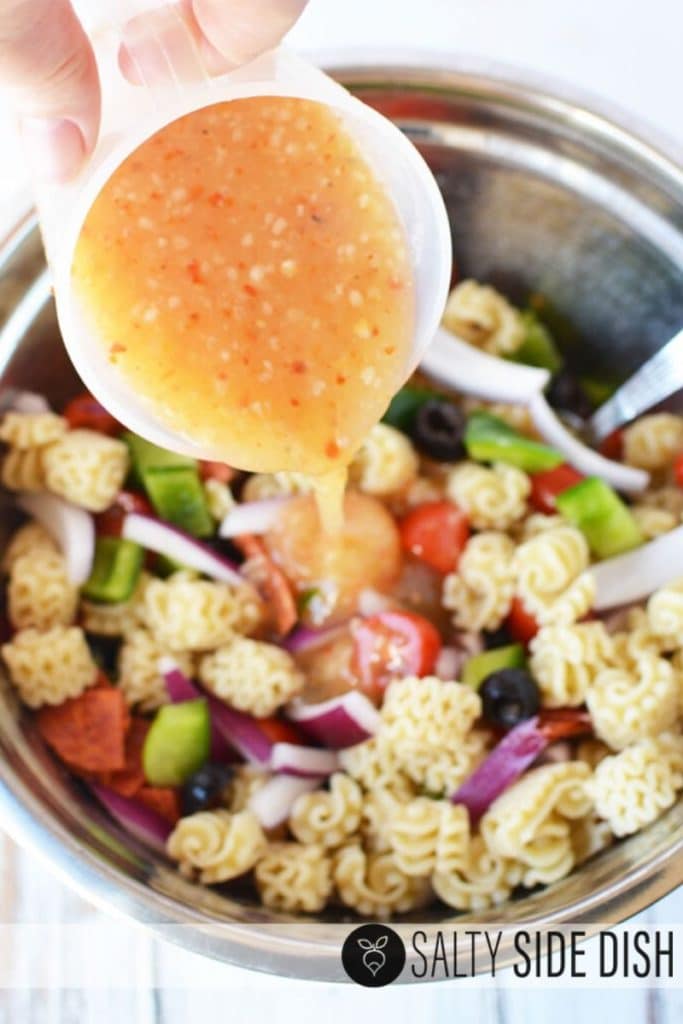 Radiatore Pasta Salad with Italian Dressing and Pepperoni Salty Side