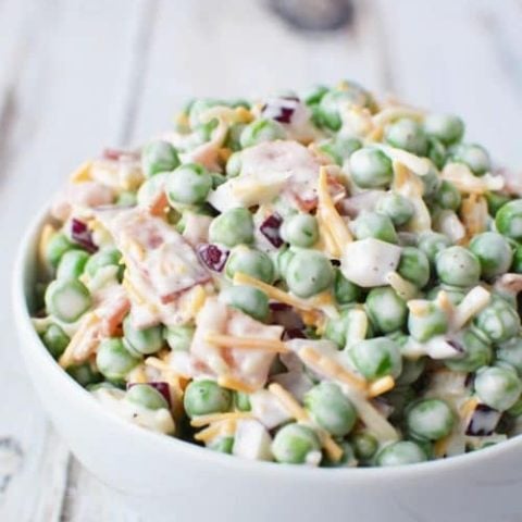 Creamy Pea Salad with Red Onions and Cheese