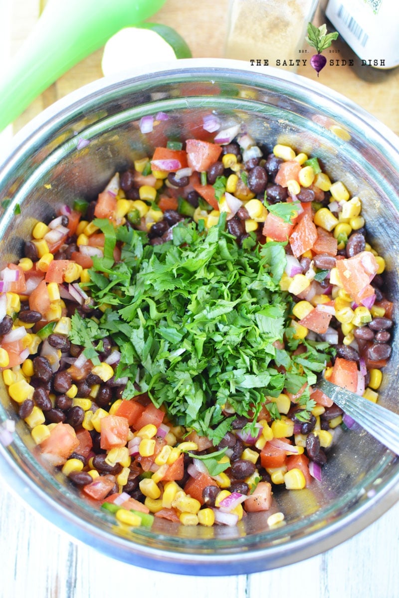 Black Bean and Corn Salsa Dip | Easy Chunky Salsa done in 5 minutes with fresh Cilantro corn and black bean salsa ready to mix up to a beautiful dip