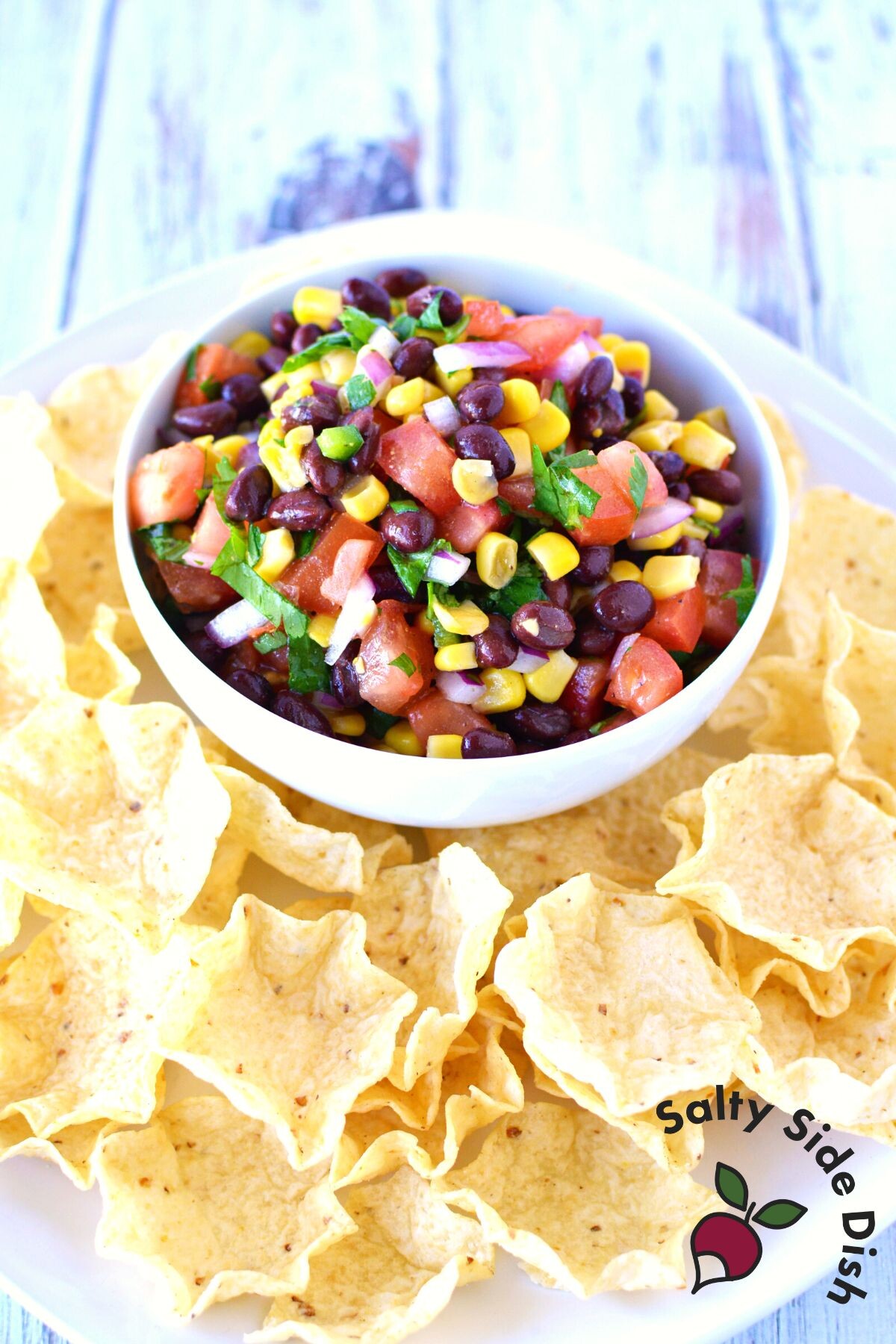 ready  black bean salsa with tomatoes and corn.