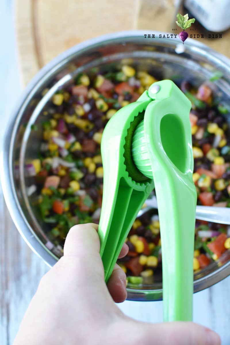 Black Bean and Corn Salsa Dip | Easy Chunky Salsa done in 5 minutes with fresh Cilantro lime in black bean and corn salsa with lime squeezer fresh