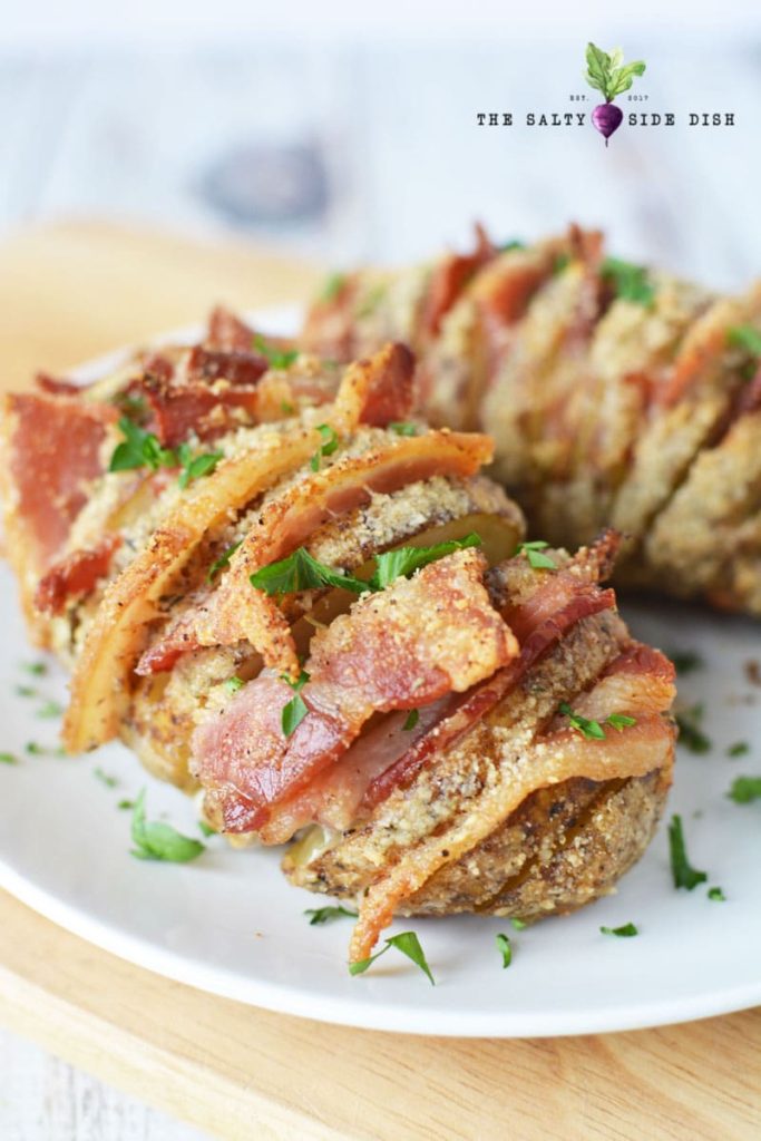 Garlic Bacon Stuffed Hasselback Potatoes Salty Side Dish