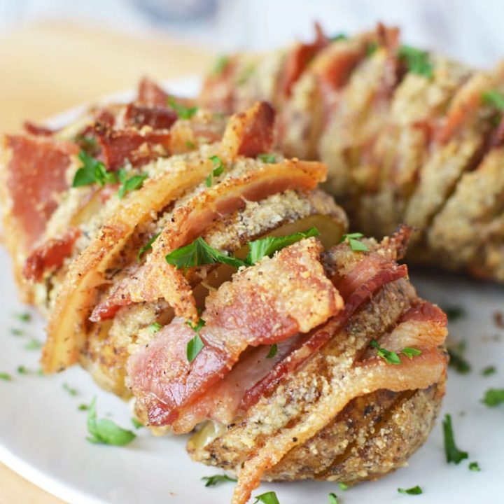 Parmesan Crusted Bacon Stuffed Hasselback Potatoes