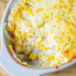 crack corn dip recipe in a white casserole dish