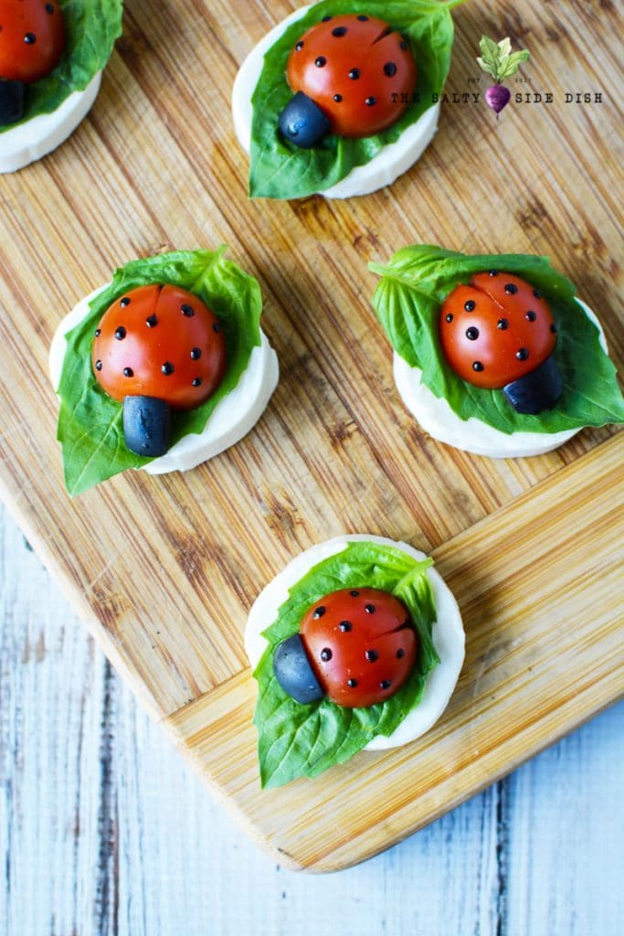 Caprese Ladybug Appetizers made with Fresh Mozzarella and Tomatoes