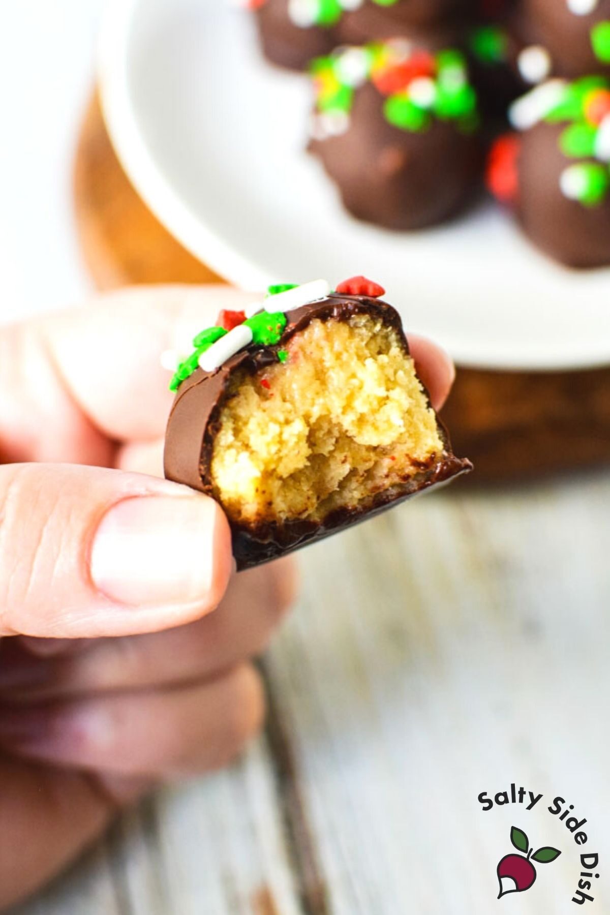 bite out of a no bake truffle showing Oreo center.