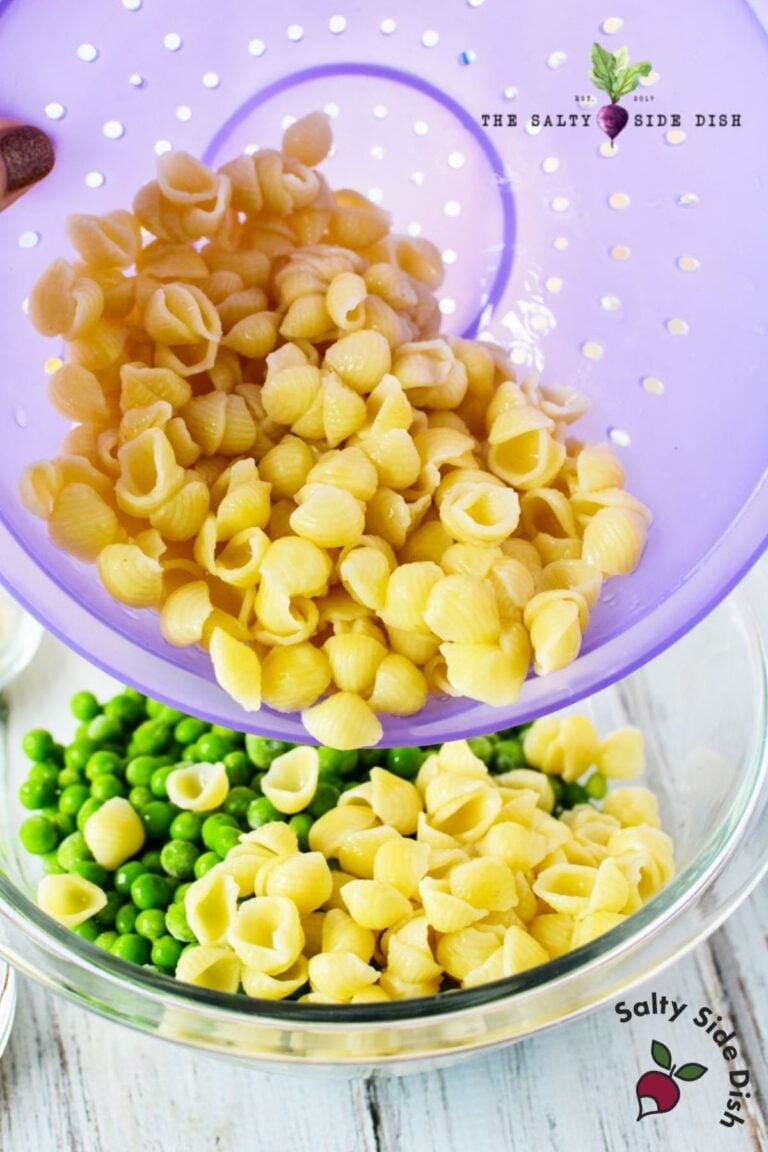 Pea Pasta Salad with Bacon and Cheddar Cheese Salty Side Dish