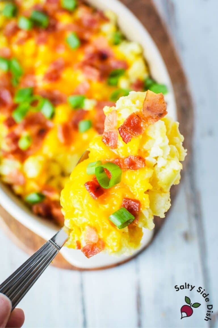 Keto Cauliflower Mashed Potatoes (Cheesy!) Salty Side Dish
