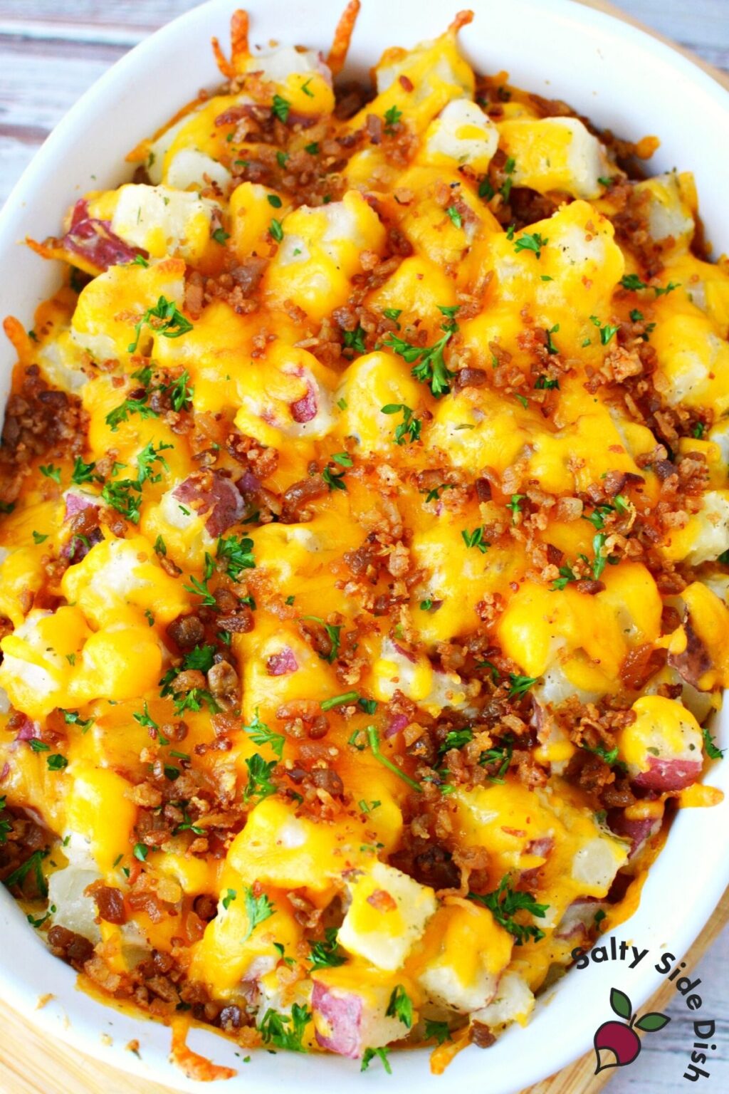 Easy Cheesy Bacon Potato Casserole with Cheddar! Salty Side Dish