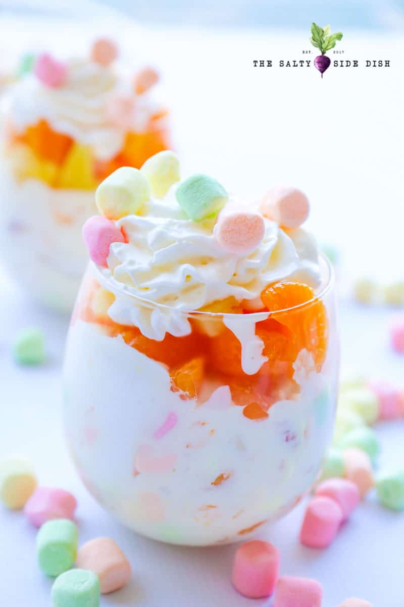 fruit salad fluff in an individual cup for serving.