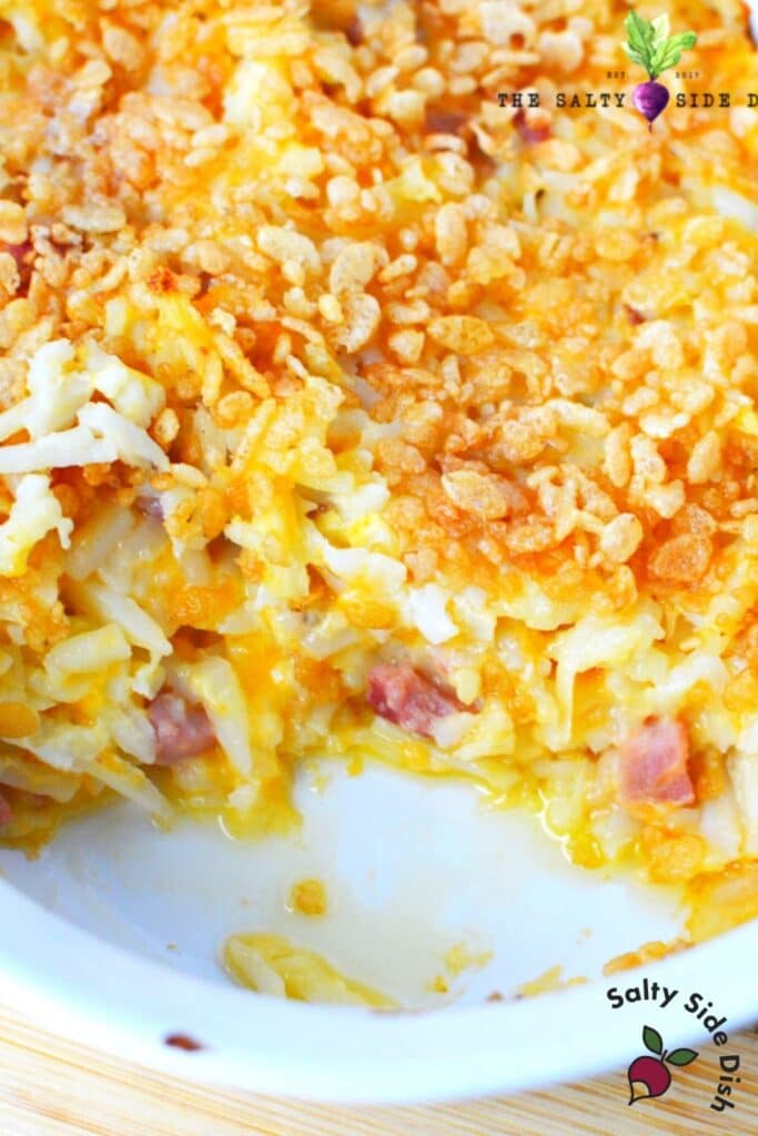 Cheesy Ham and Potato Casserole with Rice Krispie Topping!
