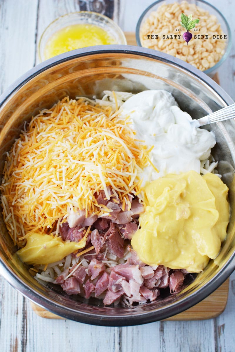 Funeral Potatoes with Hash Browns and Ham Salty Side Dish