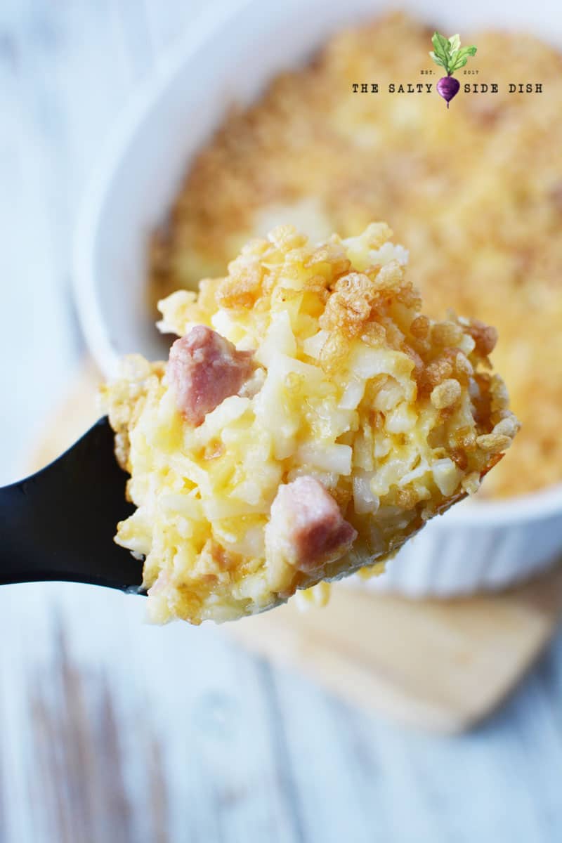 Funeral Potatoes with Hash Browns and Ham Salty Side Dish