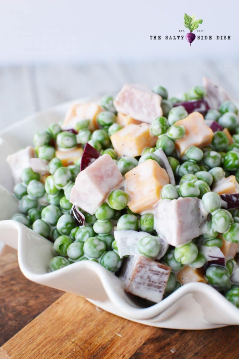 Creamy Ham and Pea Salad Recipe with Cold Peas and Cheddar Cheese