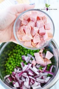 Creamy Ham and Pea Salad Recipe with Cold Peas and Cheddar Cheese