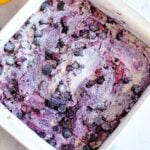lemon blueberry cake in a pan.