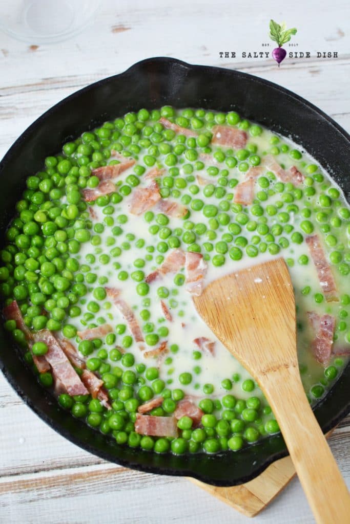 Creamed Peas with Bacon and White Sauce Salty Side Dish