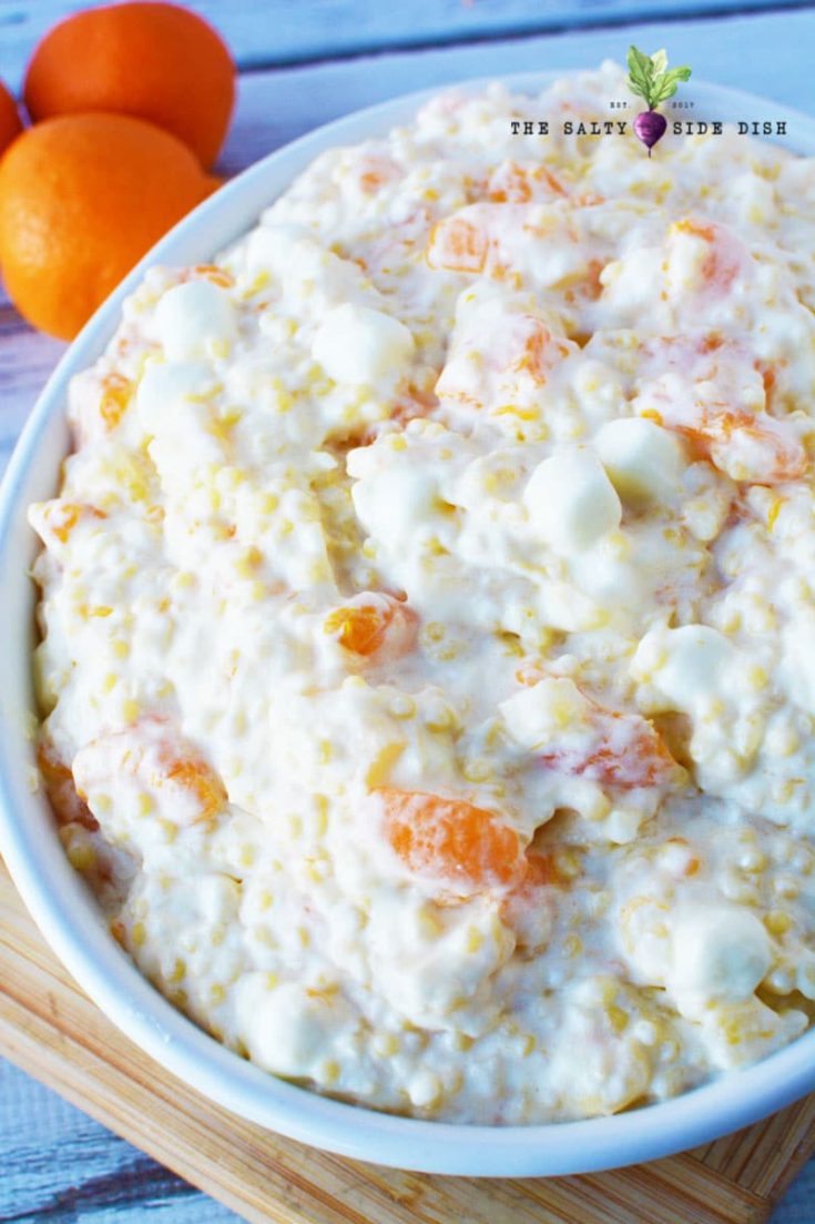 Frog Eye Salad made with Pudding and Acini Di Pepe Salty Side Dish