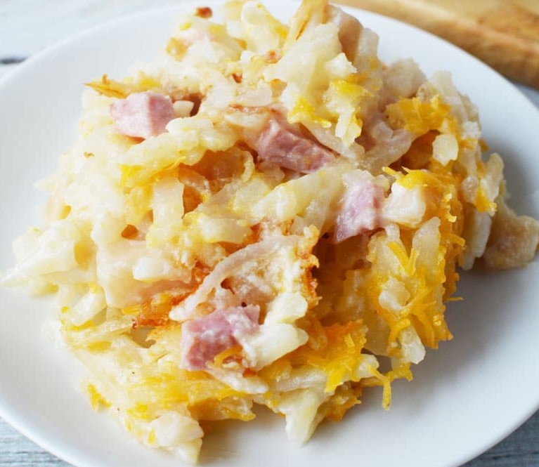 Ham and Hash Brown Casserole with Loads of Cheese! Salty Side Dish