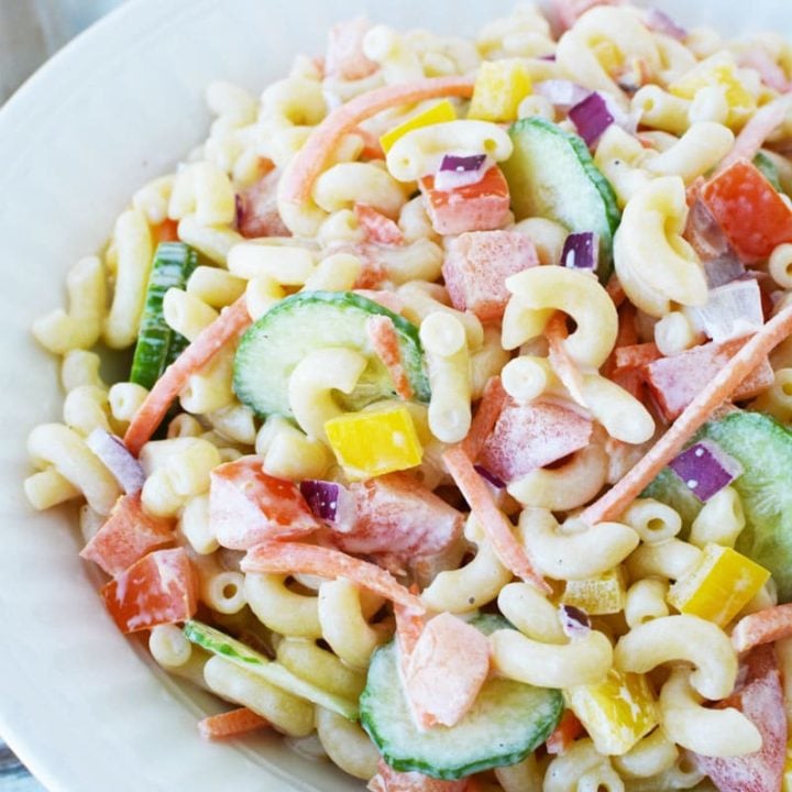 Cold Macaroni Pasta Salad With Fresh Chopped Veggies