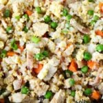 chicken fried rice with frozen vegetables.