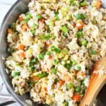 garlic fried rice in a skillet.