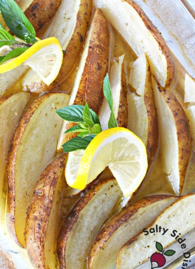 fully cooked and tender potatoes in a baking dish.