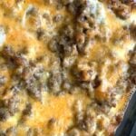 Sausage breakfast casserole with cheese and hashbrowns.