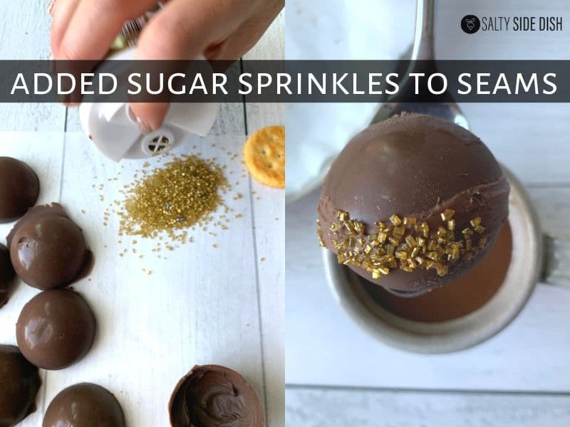 add sprinkles to the seams to seal hot chocolate balls 