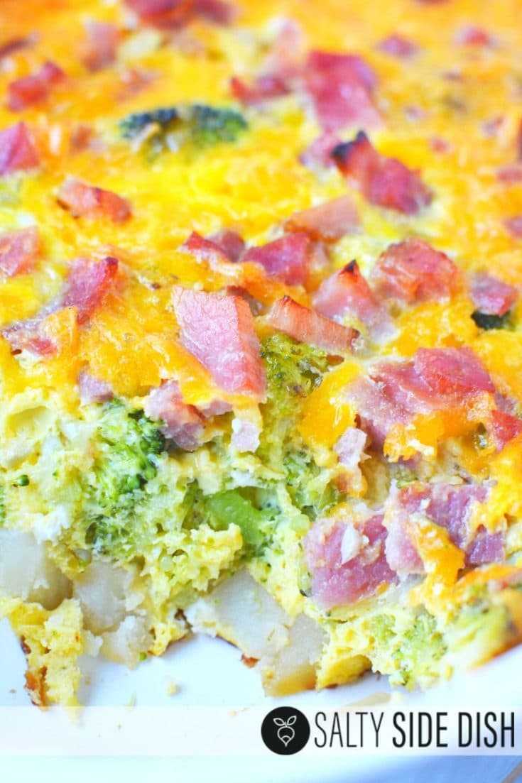 Layered Broccoli Ham Casserole Recipe with Gooey Cheese Salty Side Dish