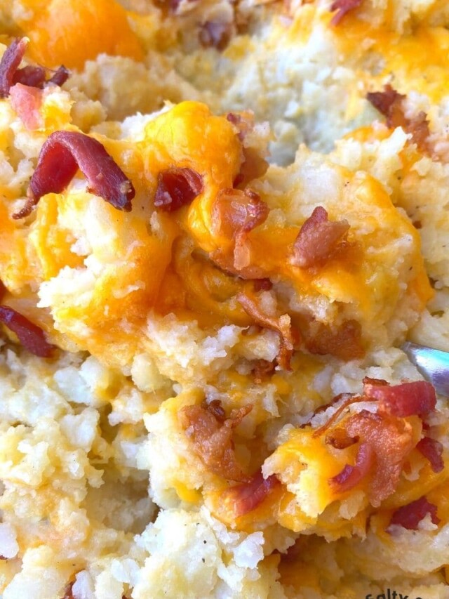 Twice Baked Potato Casserole Ultra Cheesy! Salty Side Dish