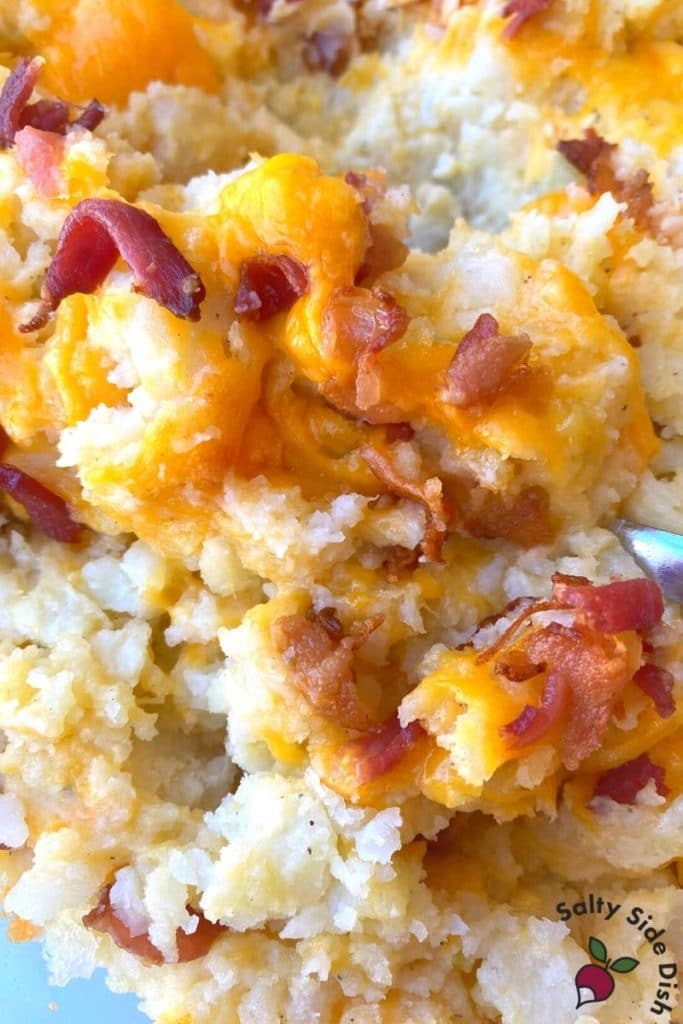 Loaded Baked Potato Casserole with Cheese and Bacon Salty Side Dish