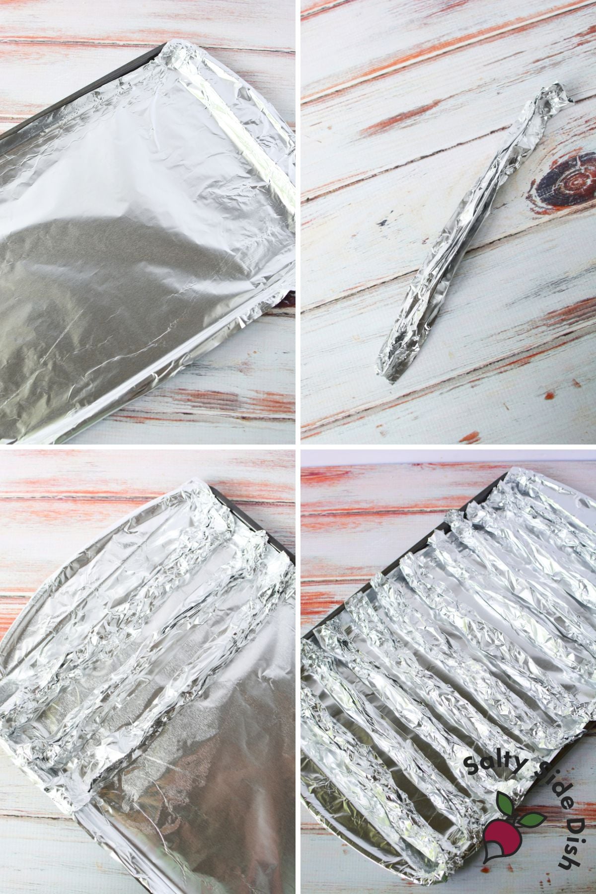 Lined baking sheet with foil ready for oven-baked bacon preparation.