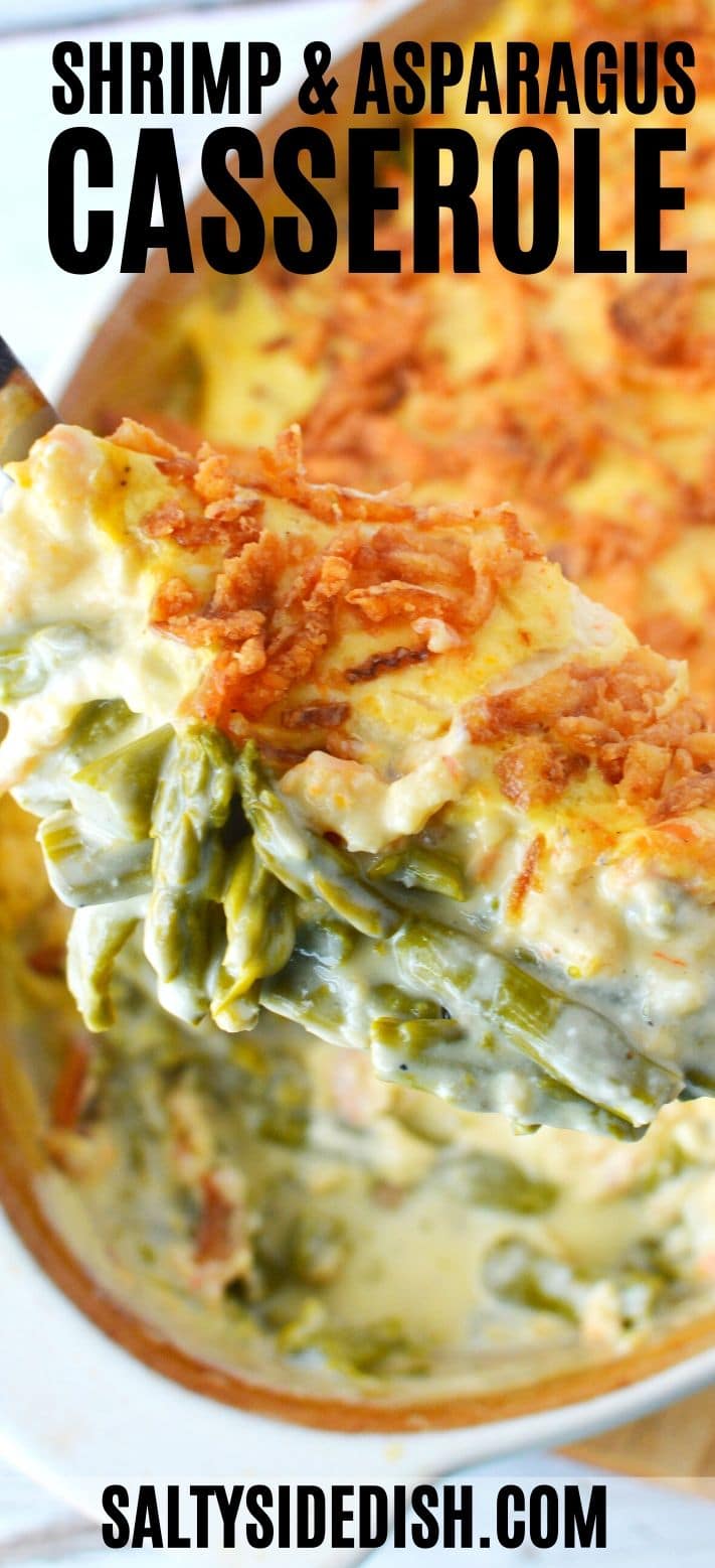 Baked Cheesy Asparagus Casserole with Shrimp and cheddar cheese - a seafood casserole side dish that is so easy, savory, and creamy! #shrimp #asparagus #casserole #sidedish #side Baked Cheesy Asparagus Casserole with Shrimp and cheddar cheese - a seafood casserole side dish that is so easy, savory, and creamy! #shrimp #asparagus #casserole #sidedish #side