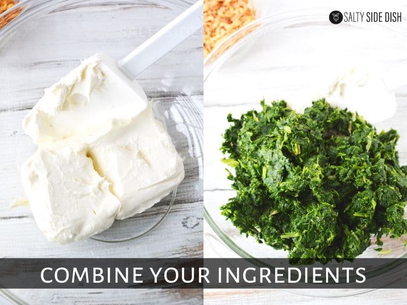 add creamed cheese and frozen but thawed spinach together with all the seasonings before adding in cream of condensed soup