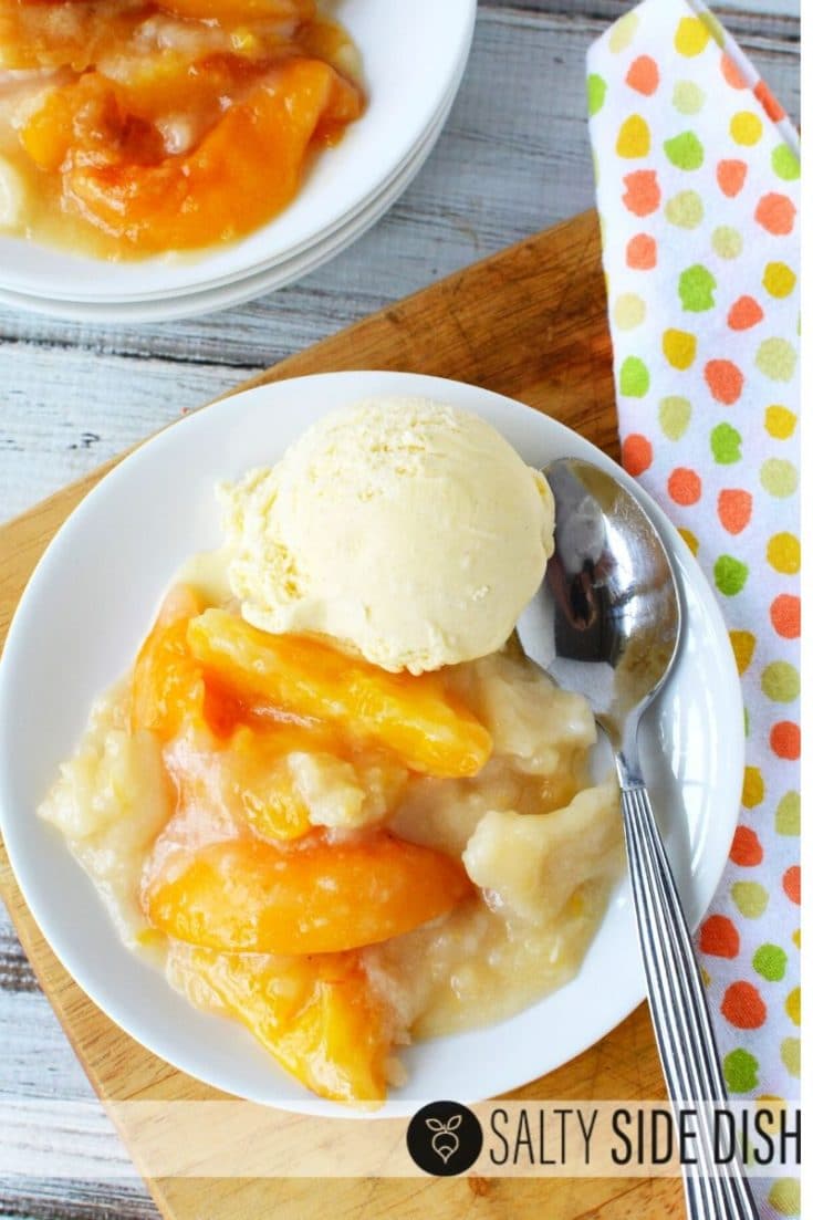 Peach Cobbler Dump Cake Recipe (SLOW COOKER) Crock Pot Dessert