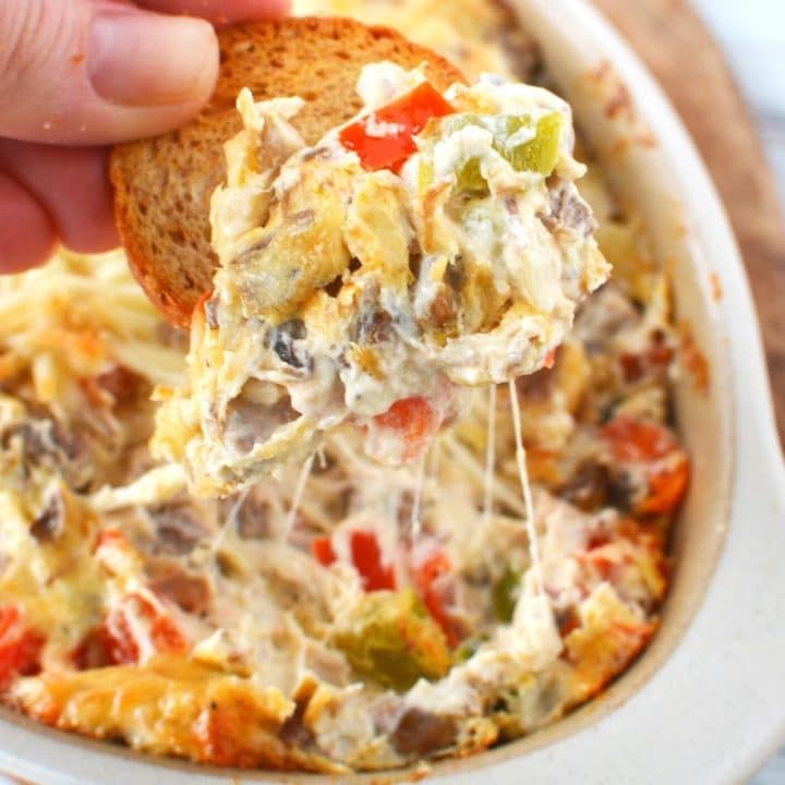Loaded Oven Baked Philly Cheesesteak Dip