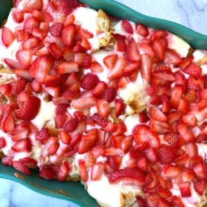 strawberry and cream cheese breakfast casserole in a dish