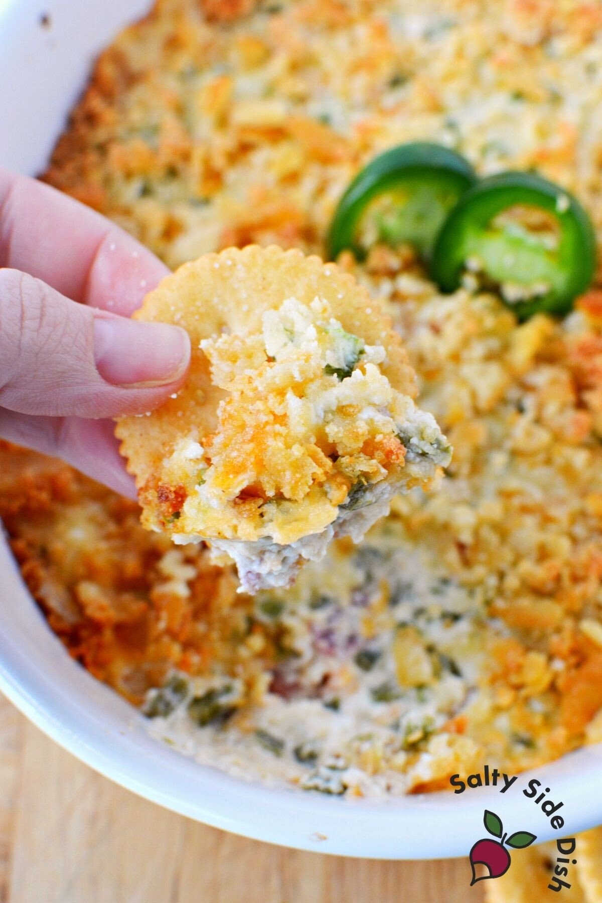 jalapeno popper on a ritz cracker.