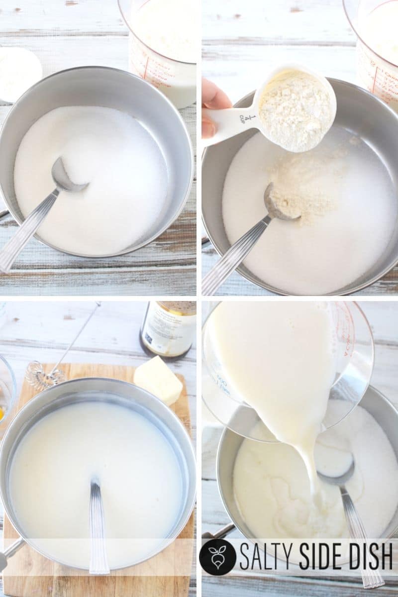 First make fresh vanilla pudding with butter, milk, and vanilla
