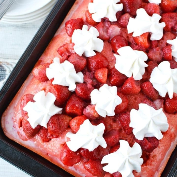 Strawberry Poke Cake with Sweetened Condensed Milk