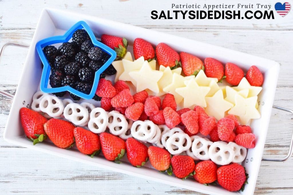 Patriotic American Flag Appetizer Fruit Tray with Star Cheese Shapes!