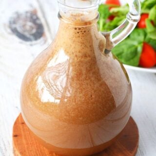 honey balsamic dressing recipe in a pouring jar
