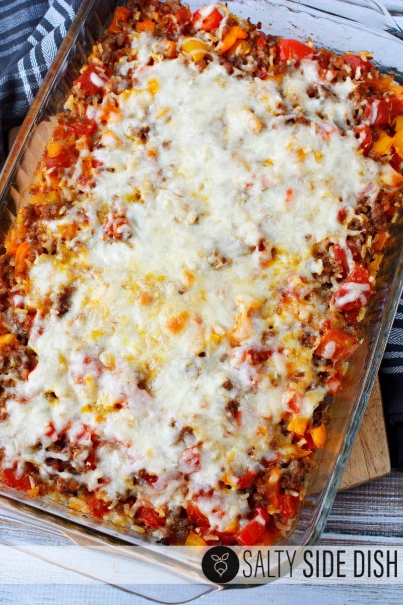 Stuffed Pepper Casserole Recipe loaded with mozzarella cheese and rotel tomatoes
