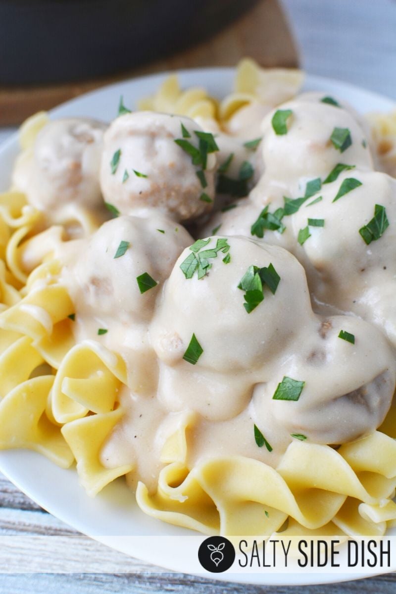 Frozen Swedish Meatballs recipe with rich sour ream sauce on egg noodles for dinner