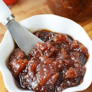 Apple Butter recipe already made ready to serve with a serving knife