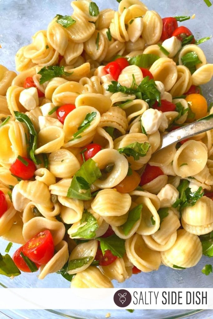 Orecchiette Caprese Pasta Salad with Herb Vinaigrette Salty Side Dish