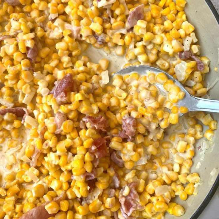 Stove Top Creamy Corn with Parmesan and Bacon