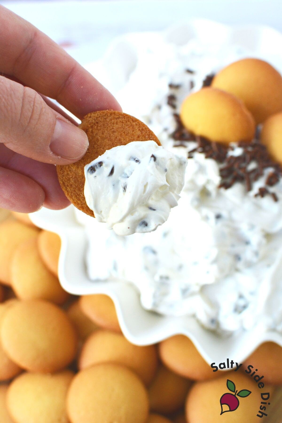 easy dessert dip with a wafer.