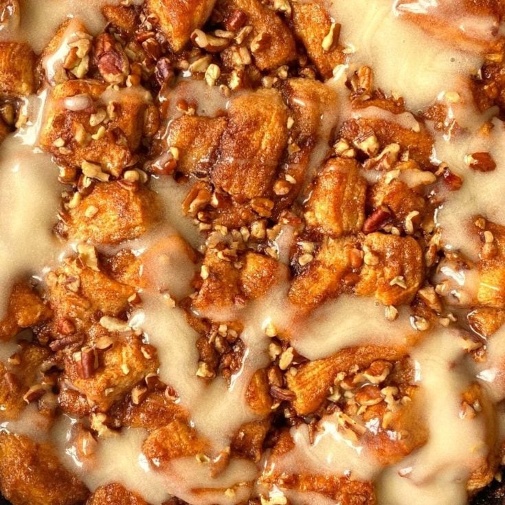 Cast Iron Monkey Bread Made with Cinnamon Rolls